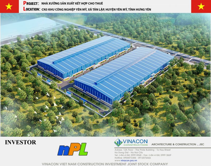 Thiết kế nhà xưởng cho thuê 40,000m2 tại Cụm CN Yên Mỹ, Huyện Yên Mỹ, tỉnh Hưng Yên