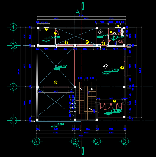 Bản vẽ biệt thự 4 tầng 9.5x9.5m