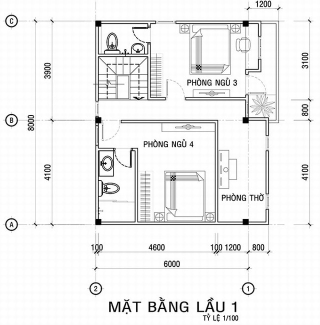 Mặt bàng lầu 1 