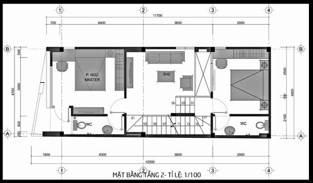 mặt bằng thiết kế tầng 2