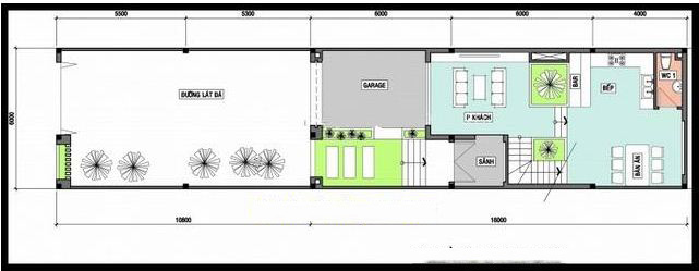 kiến trúc nhà ống 3 tầng 6x16m