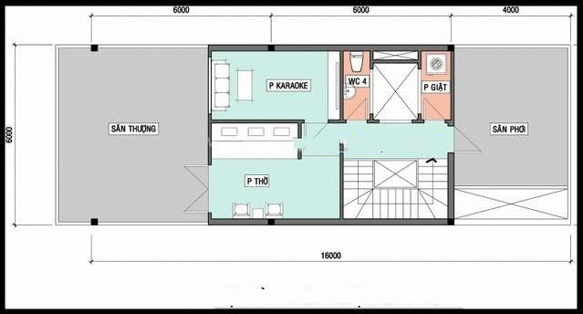 kiến trúc nhà ống 3 tầng 6x16m