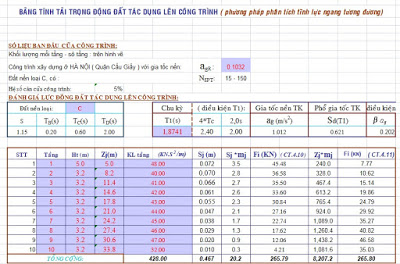 BẢNG TÍNH TẢI TRỌNG ĐỘNG ĐẤT (PP TLNTĐ)