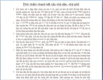 Tính nhẩm nhanh kết cấu nhà dân, nhà phố