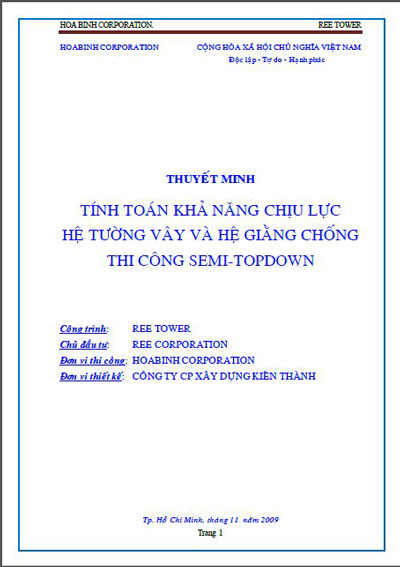 Thuyết minh tính toán khả năng chịu lực hệ tường vây và hệ giằng chống thi công semi-topdown (HOABINH CORPORATION)