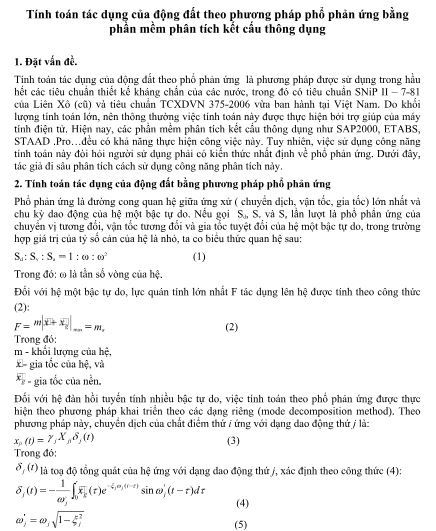 Tính toán tác dụng của động đất theo phương pháp phổ phản ứng bằng  phần mềm phân tích kết cấu thông dụng