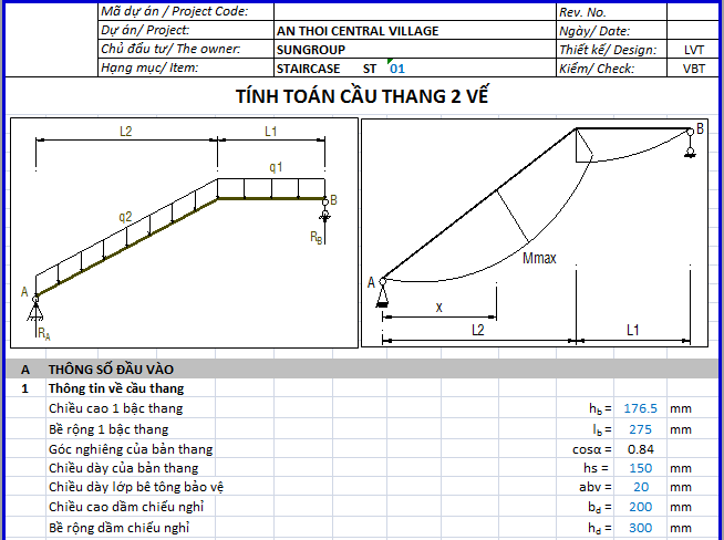 BẢNG TÍNH CẦU THANG 2 VẾ