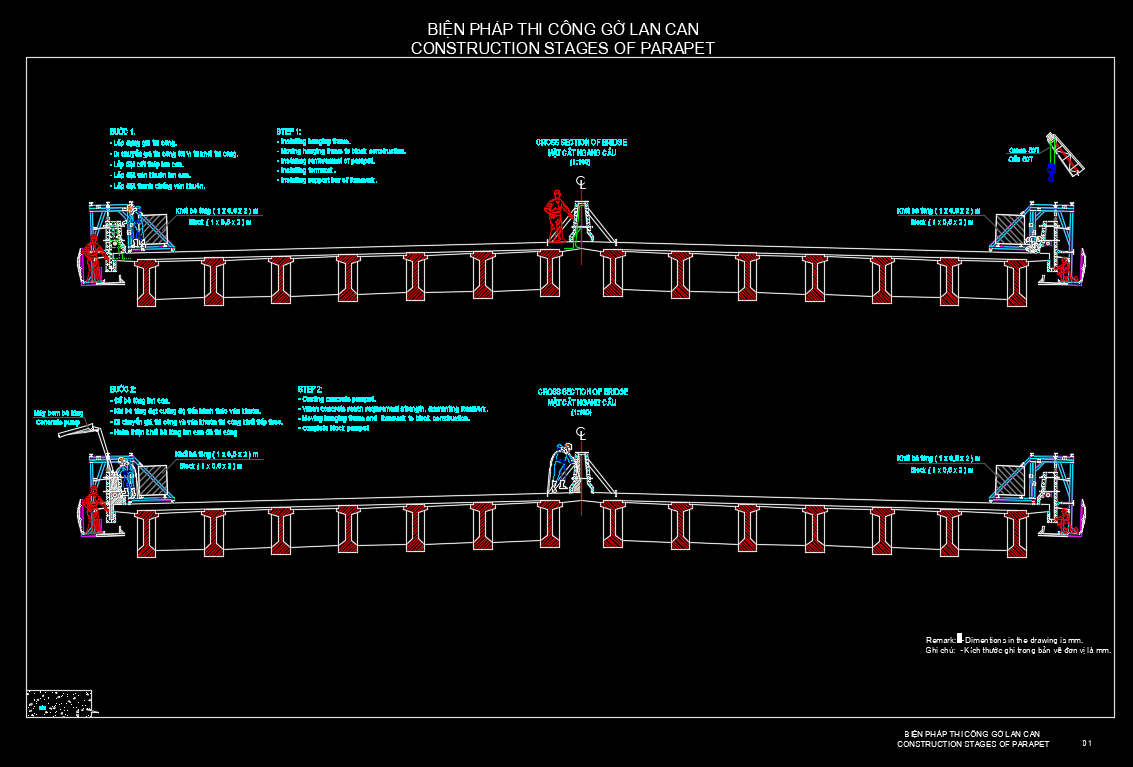 Bản vẽ thiết kế biện pháp thi công bờ bo lan can cầu dầm chữ I BTCT chi tiết