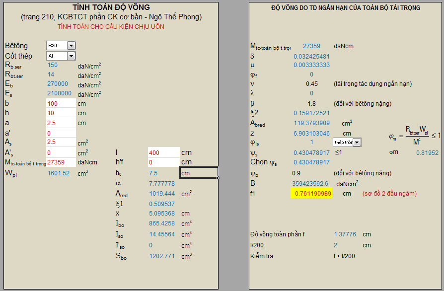 FILE EXCEL TÍNH ĐỘ VÕNG SÀN