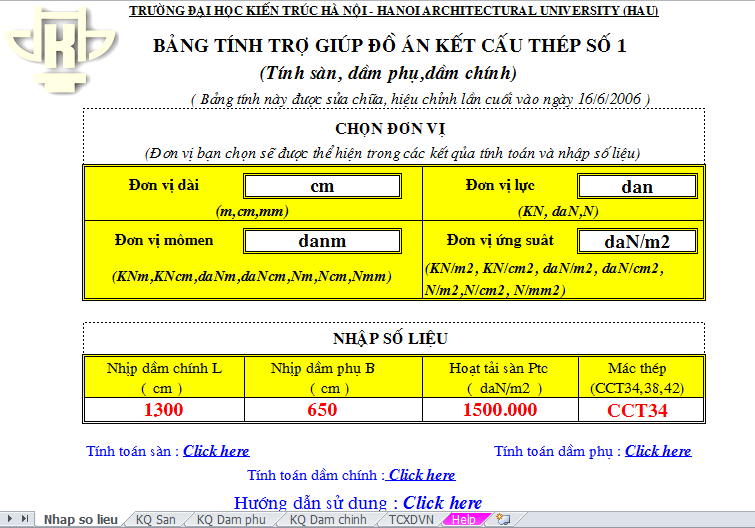 FILE EXCEL TÍNH PHỤC VỤ ĐỒ ÁN THÉP