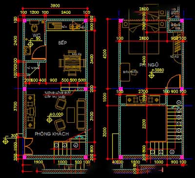 Bản vẽ autocad kiến trúc nhà nhỏ 4x8m