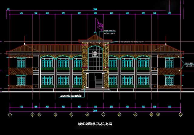 Bản vẽ UBND xã 2 tầng kiến trúc đẹp