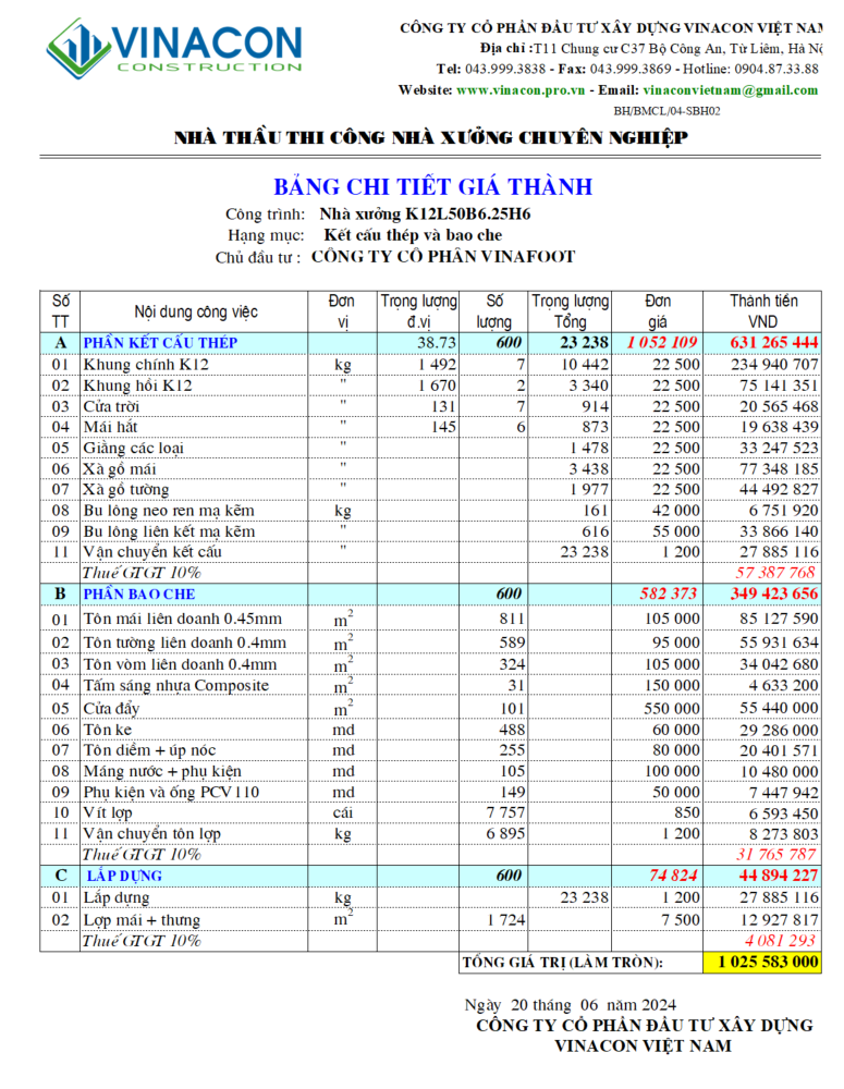 Dự toán nhà xưởng kết cấu thép