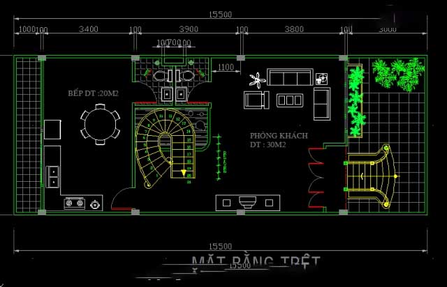 File autocad mẫu nhà phố 6x15m