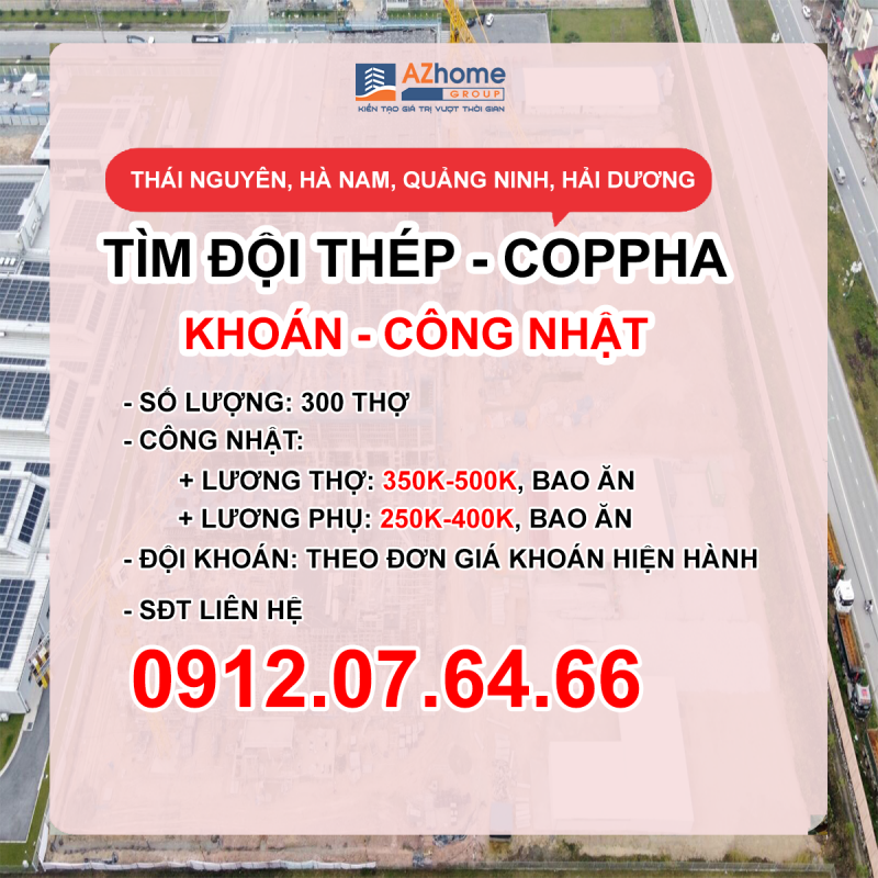 TUYỂN DỤNG CÔNG NHÂN CỐT THÉP VÀ COPPHA