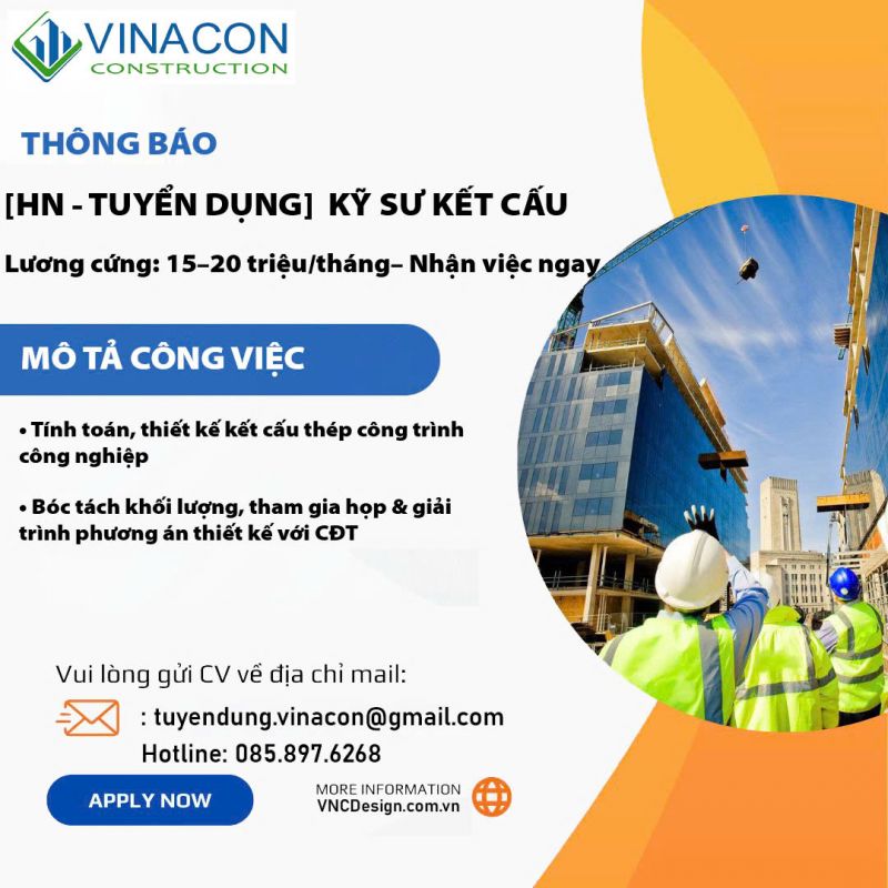 [HÀ NỘI] TUYỂN DỤNG KỸ SƯ KẾT CẤU