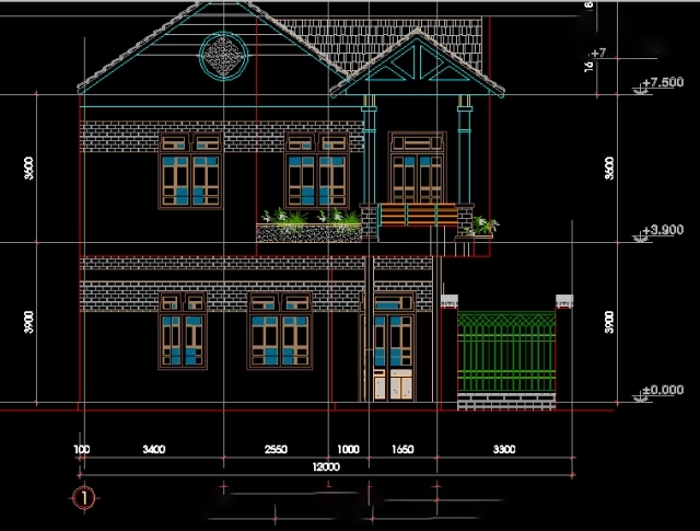File cad kiến trúc thiết kế nhà 2 tầng mái thái miễn phí